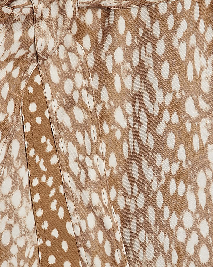 Petite Brown Deer Print Duster Coat
