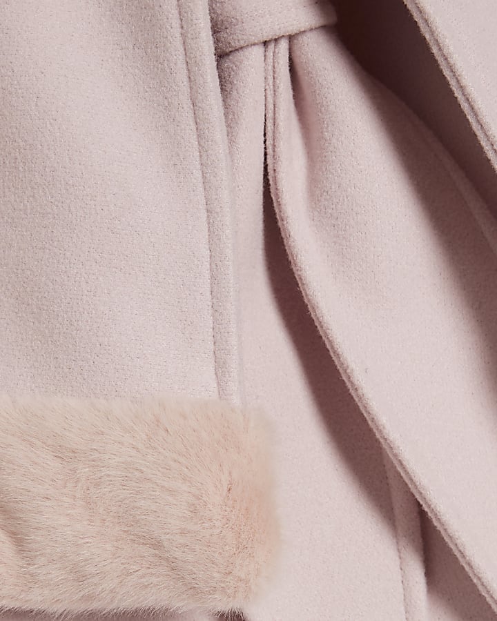 Pink Faux Fur Trim Cape Jacket
