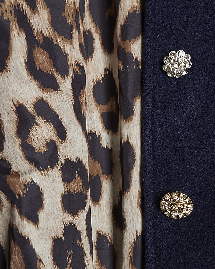 Navy Faux Fur Trim Coat
