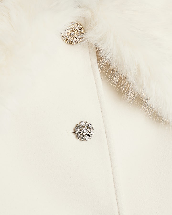 Cream Faux Fur Trim Coat
