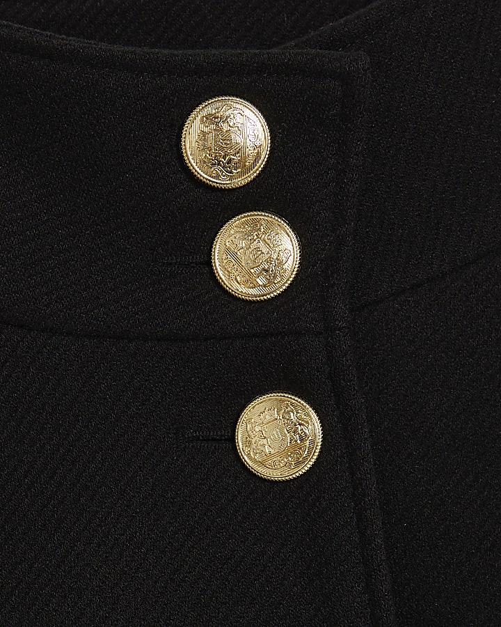 Black Funnel Neck Belted Cape Coat