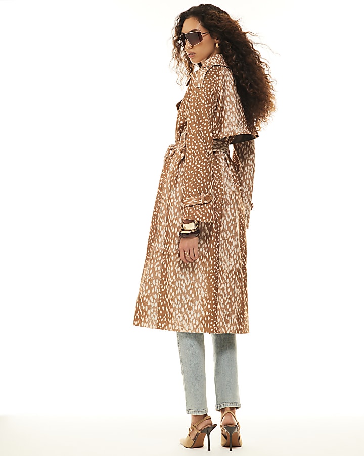 Brown Deer Print Duster Coat
