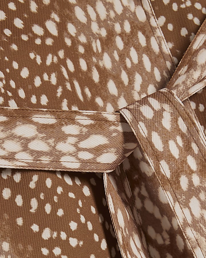Brown Deer Print Duster Coat
