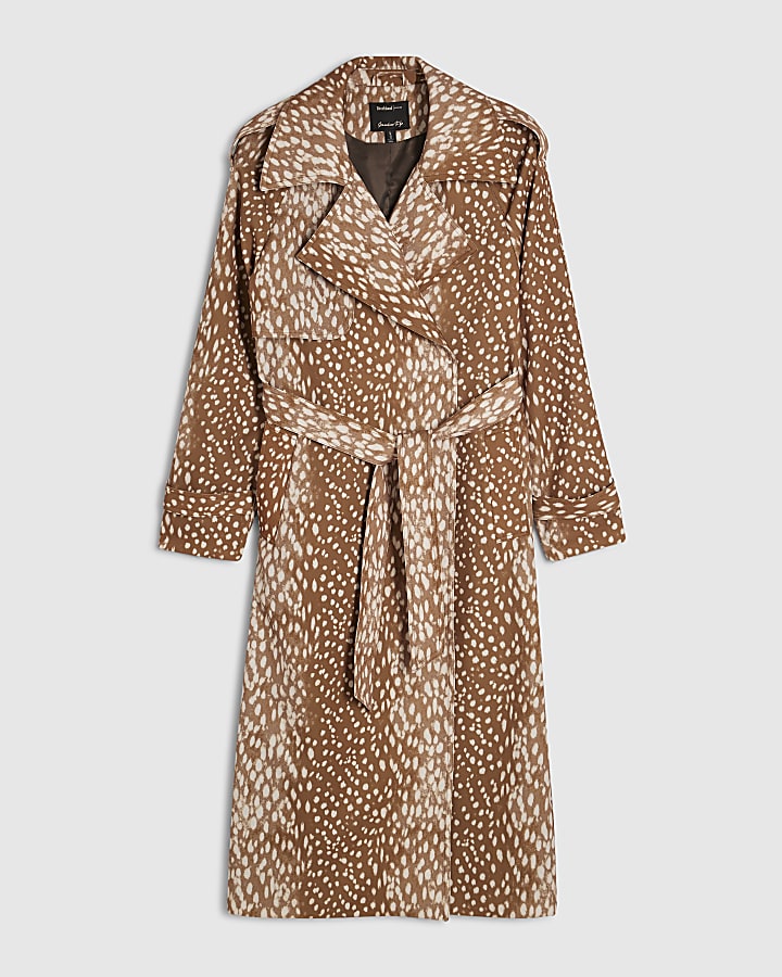 Brown Deer Print Duster Coat