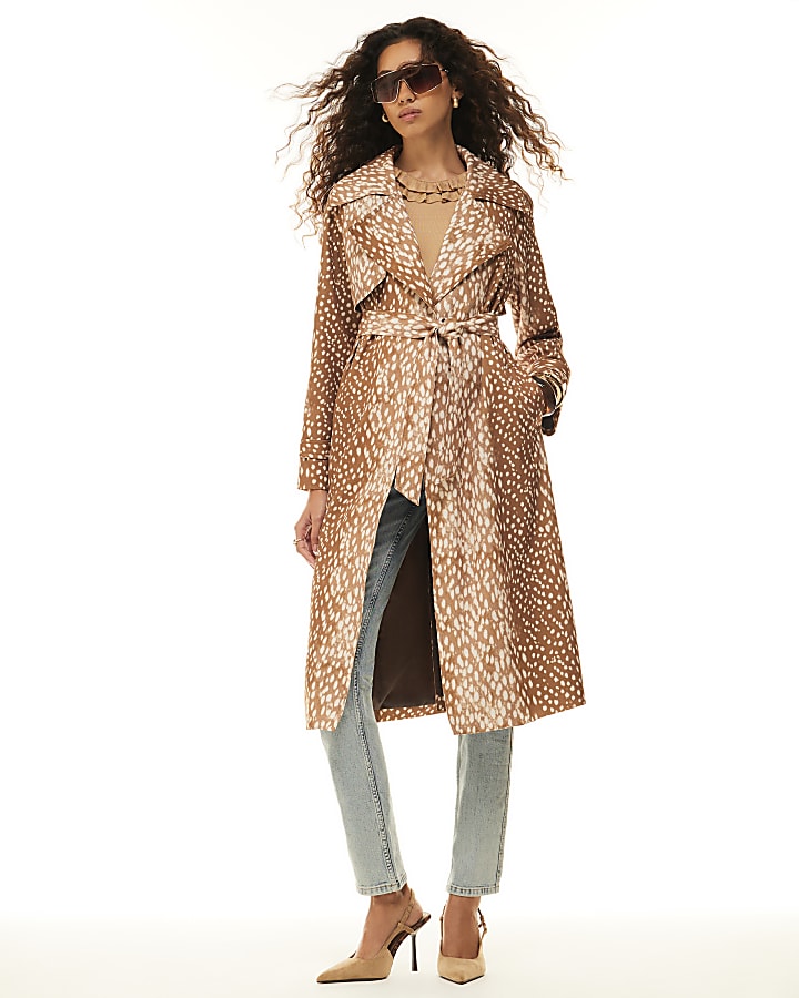 Brown Deer Print Duster Coat