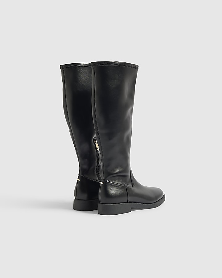 Black Faux Leather Knee High Boots