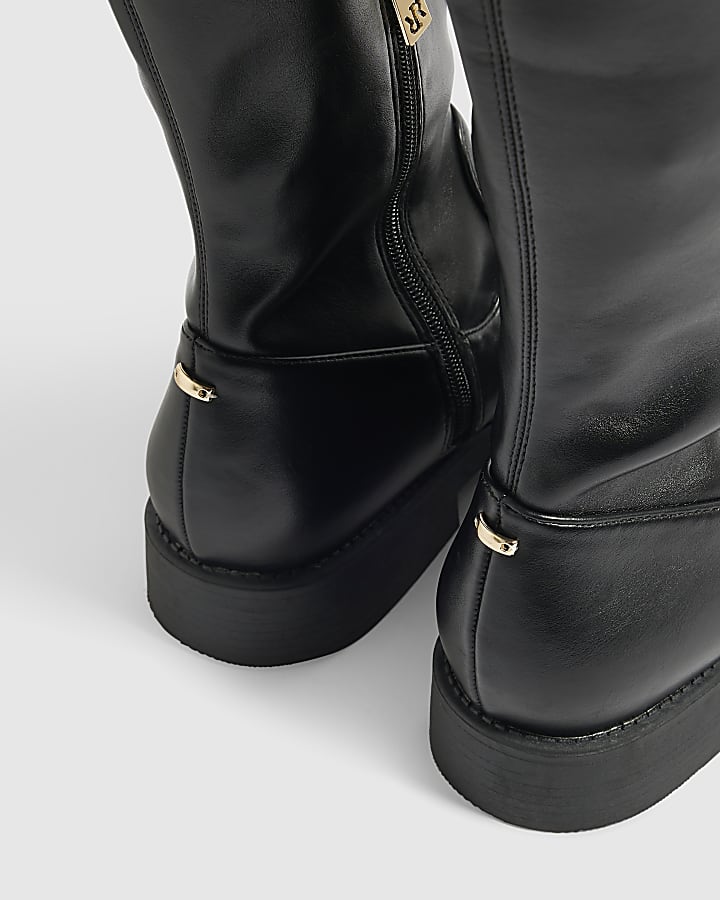 Black Faux Leather Knee High Boots