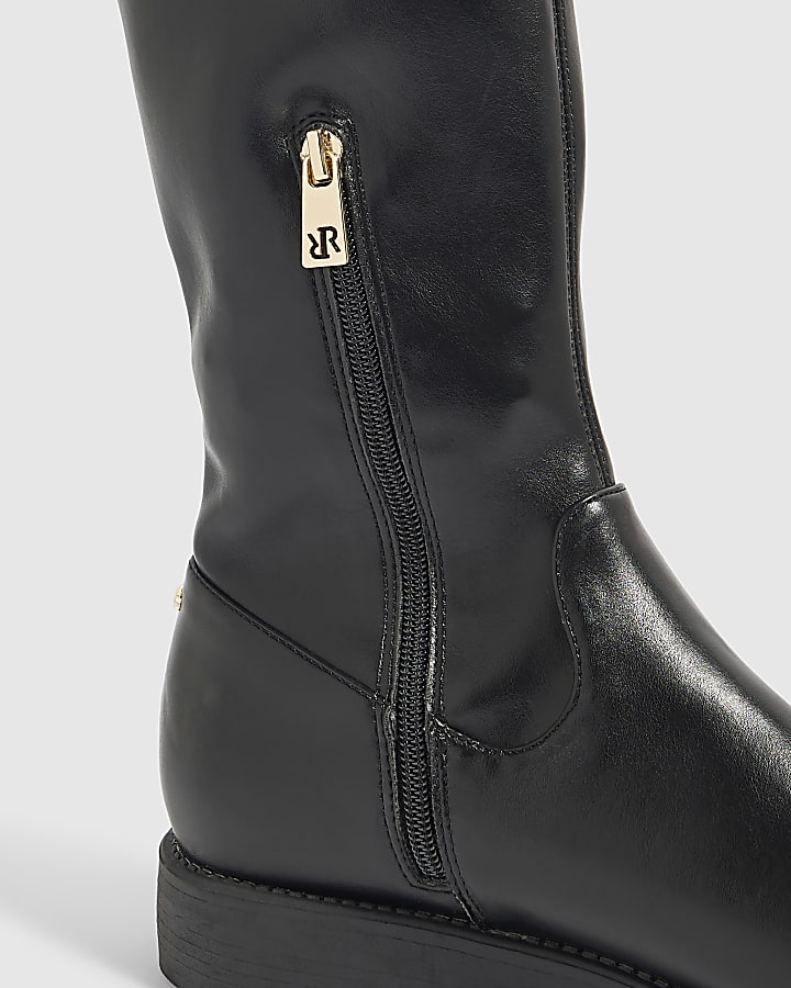 Black Faux Leather Knee High Boots