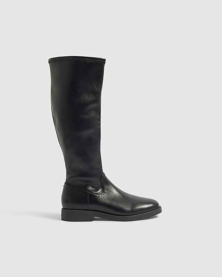 Black Faux Leather Knee High Boots