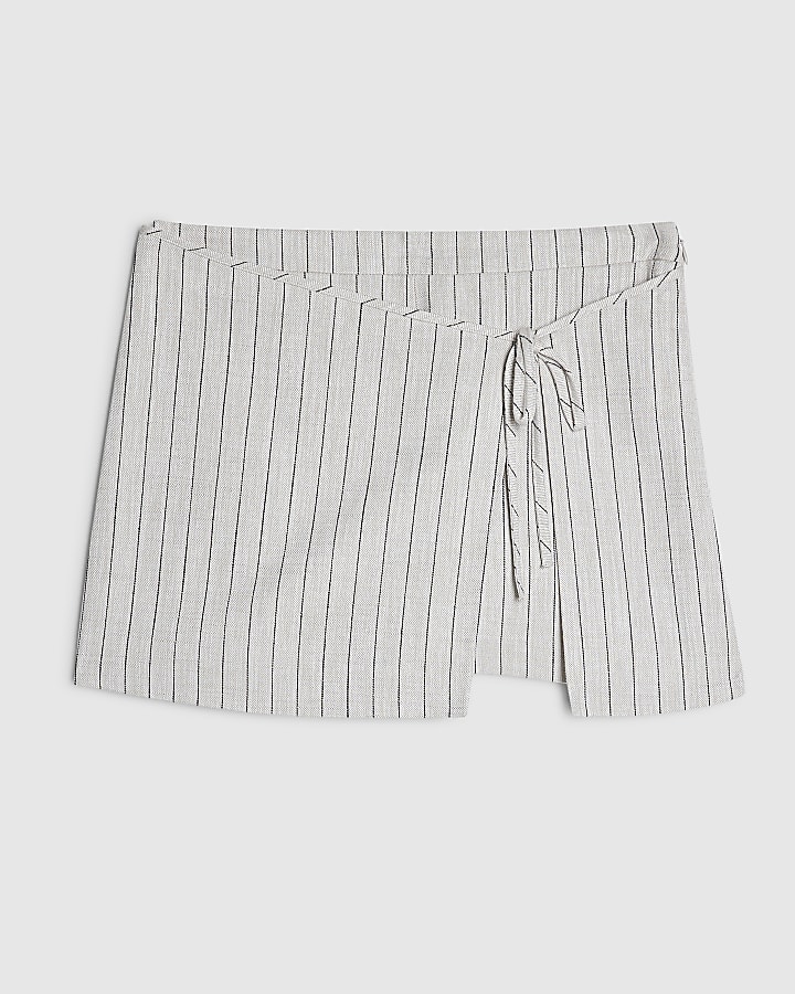 Cream Stripe Tie Detail Skort