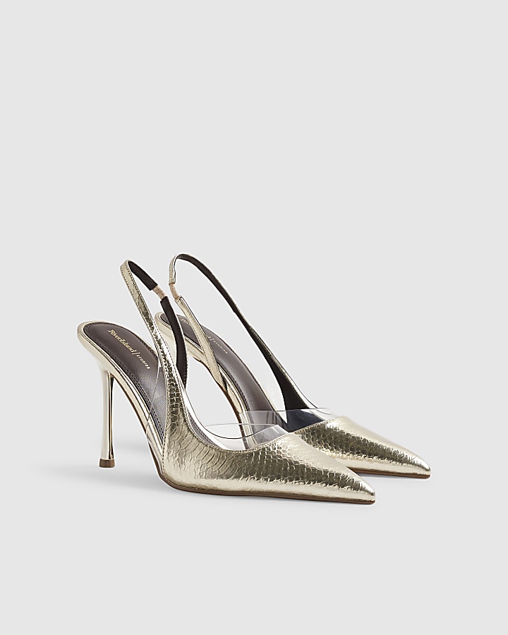 Gold Spliced Perspex Court Heels