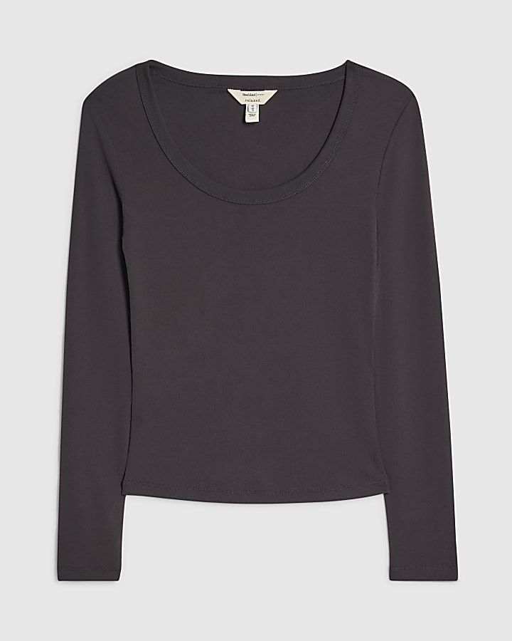 Grey Soft Touch Scoop Neck Long Sleeve Top
