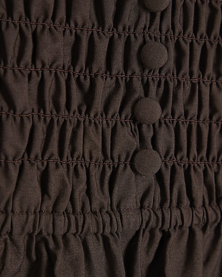 Brown Cotton Shirred Midi dress