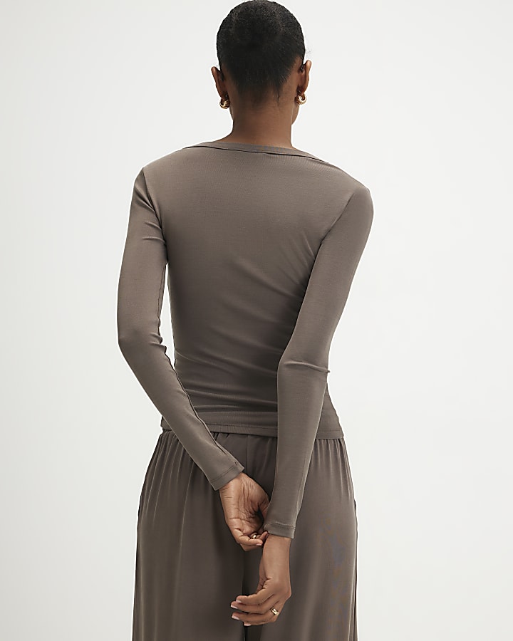 Brown Soft Touch Scoop Neck Top