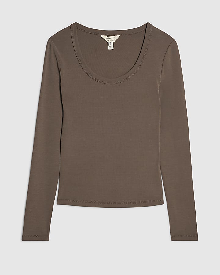 Brown Soft Touch Scoop Neck Top