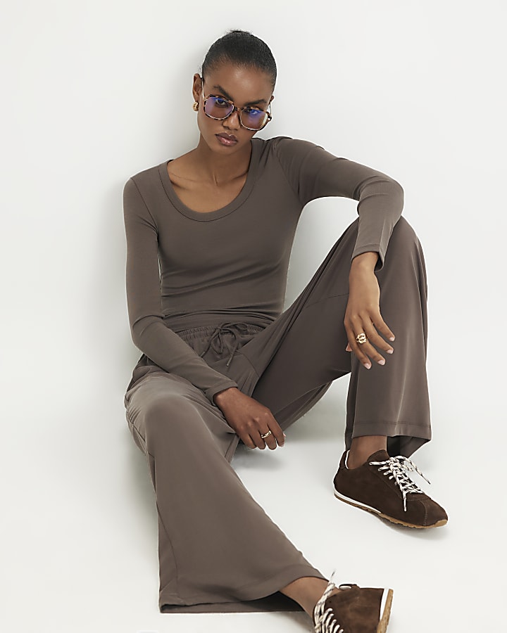 Brown Soft Touch Scoop Neck Top