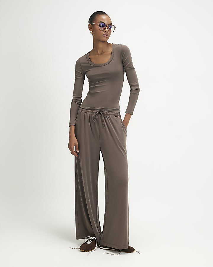 Brown Soft Touch Scoop Neck Top