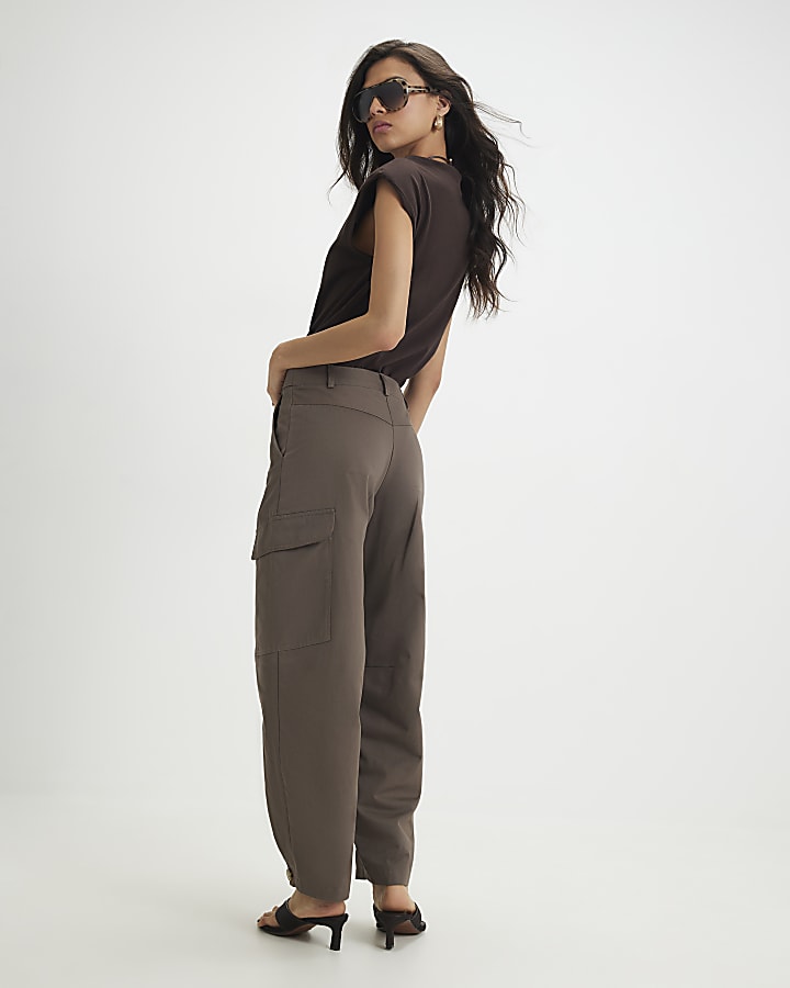 Brown Utility Barrel Leg Trousers