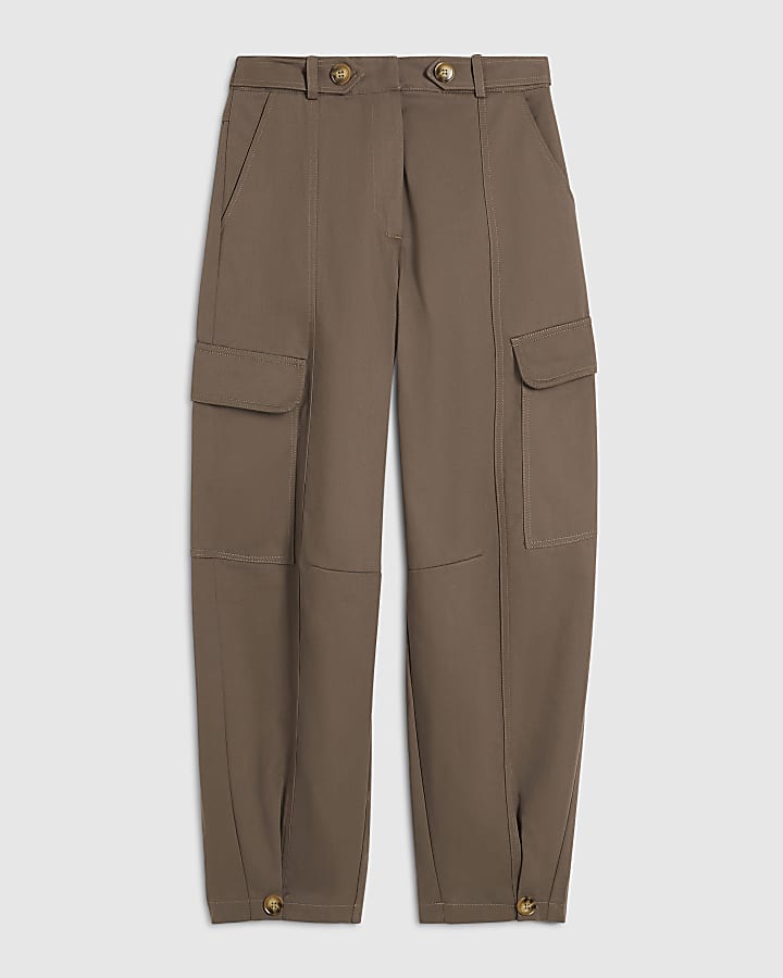 Brown Utility Barrel Leg Trousers