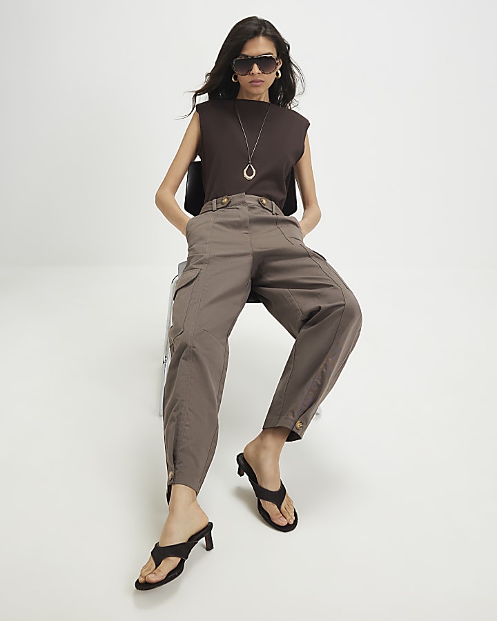 Brown Utility Barrel Leg Trousers