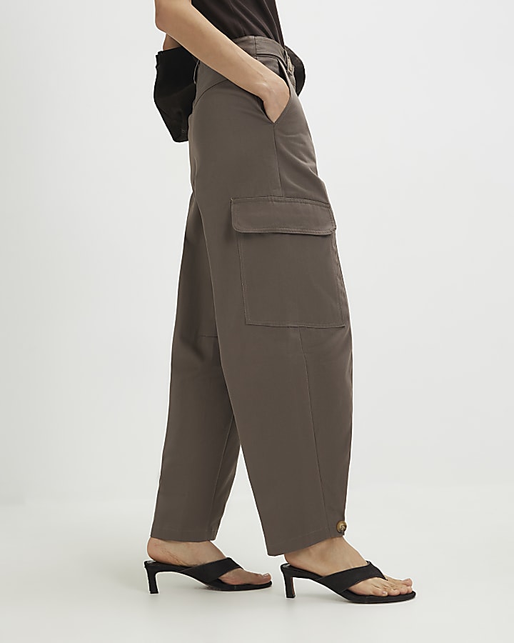 Brown Utility Barrel Leg Trousers