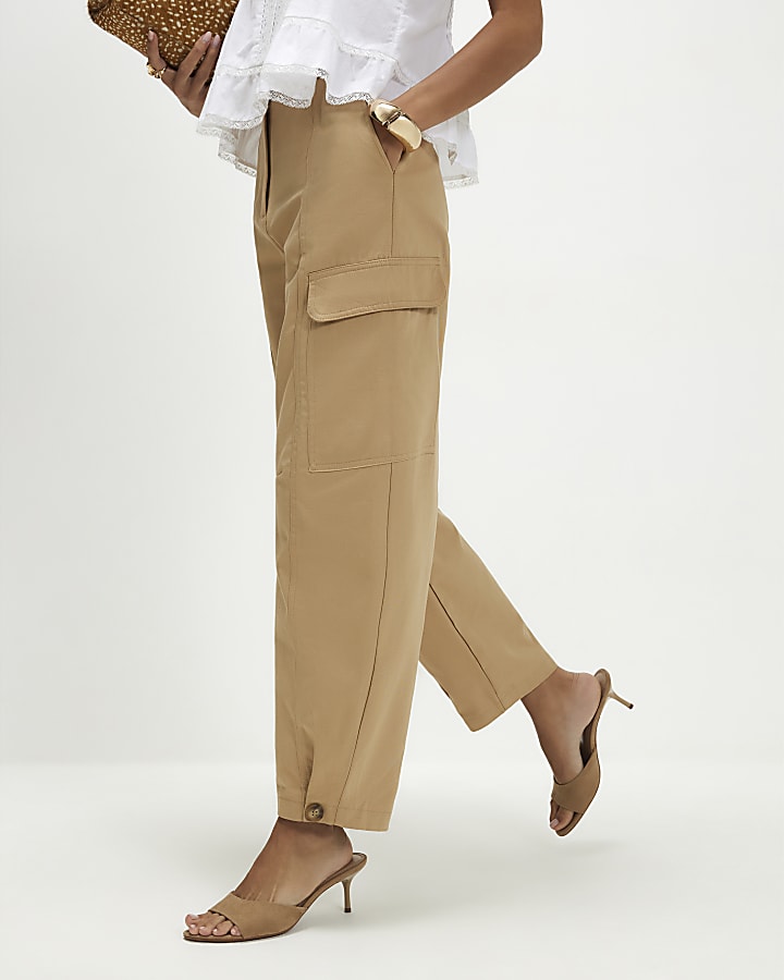 Brown Utility Barrel Leg Trousers