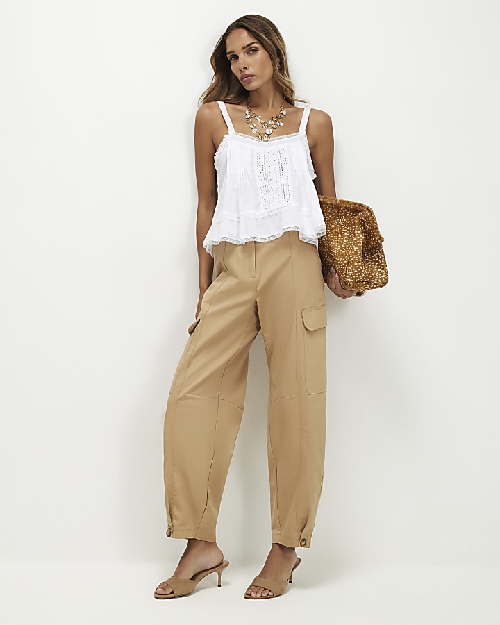 Brown Utility Barrel Leg Trousers