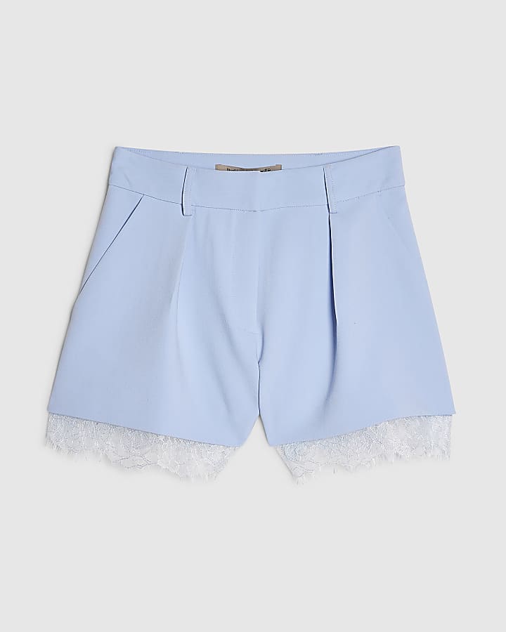 Blue Lace Trim Tailored Shorts