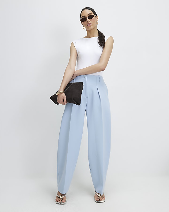 Blue Barrel Leg Trousers
