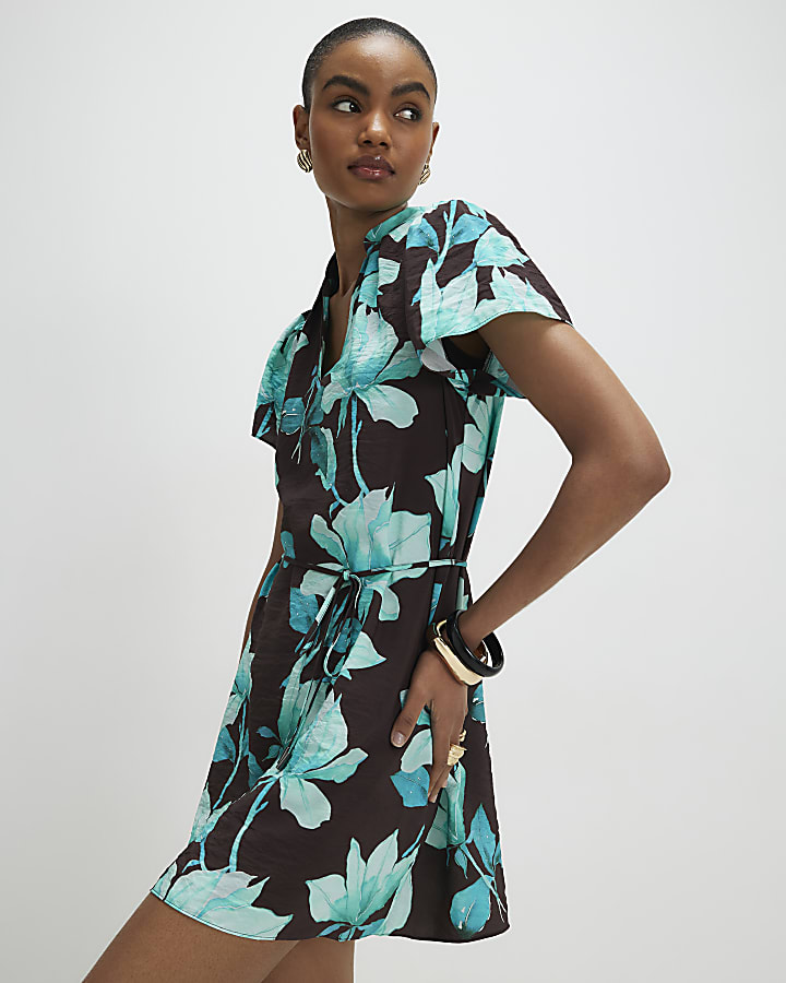 Brown Floral Mini Dress