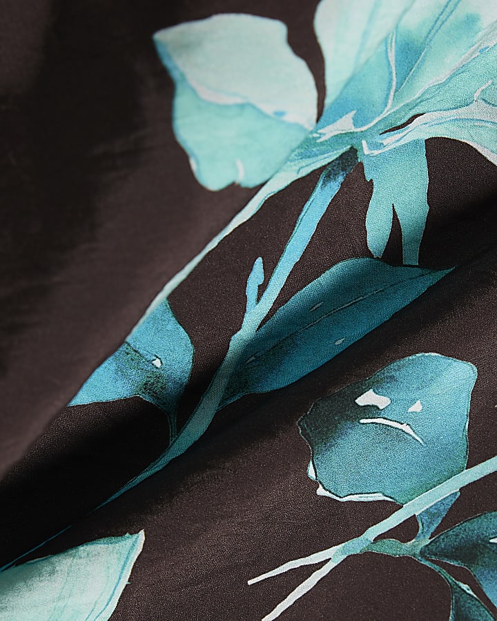 Brown Floral Short Sleeve Blouse