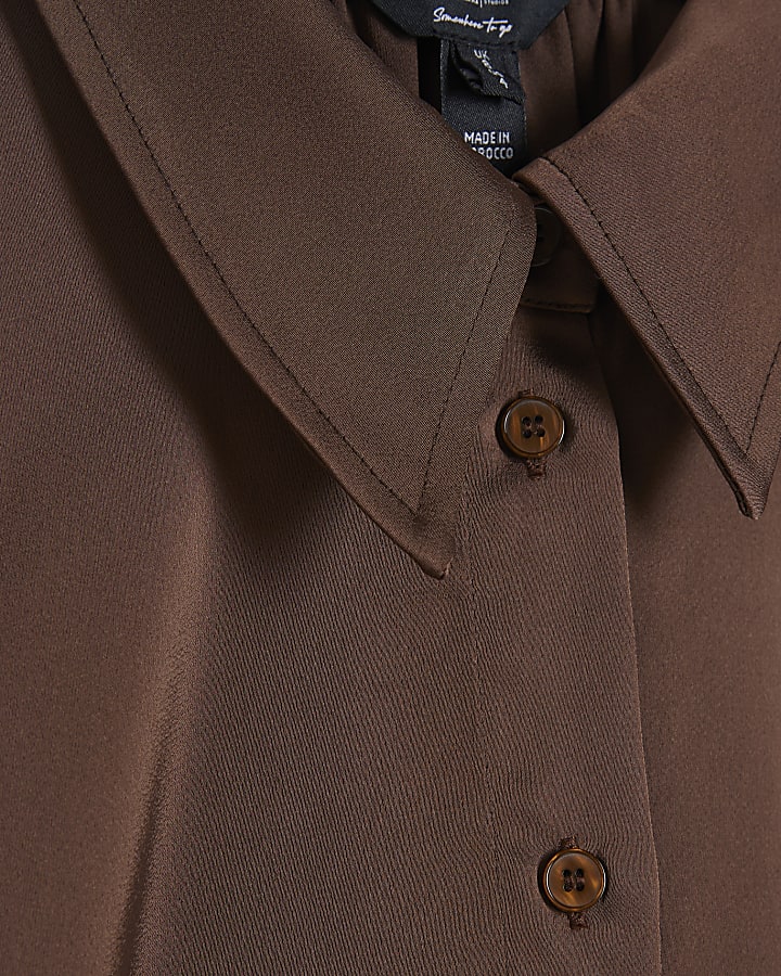 Brown Satin Sleeveless Shirt