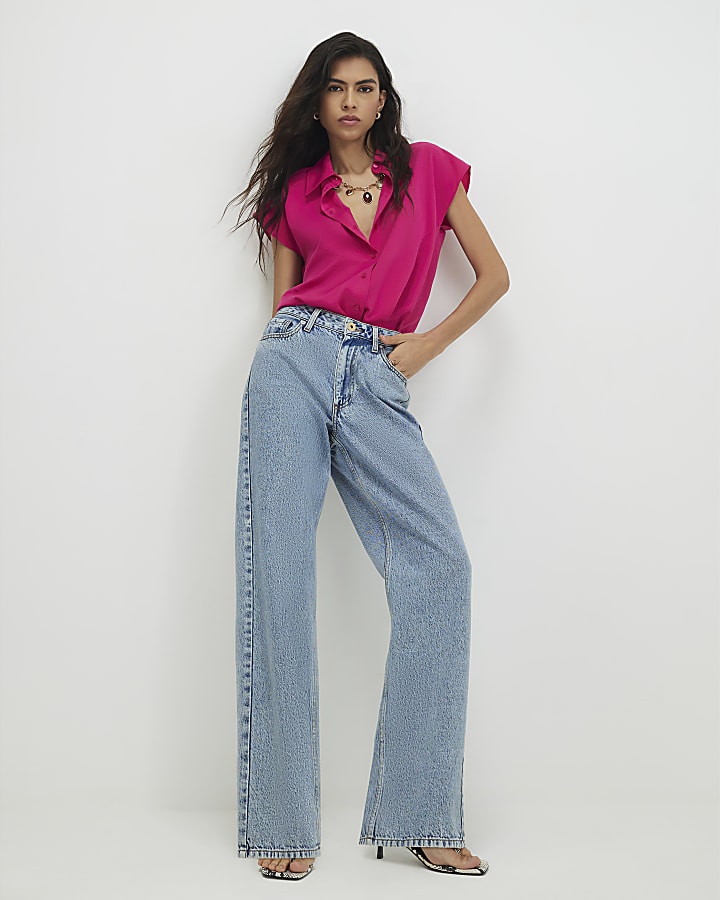 Pink Satin Short Sleeve Shirt