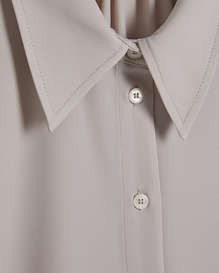 Beige Satin Short Sleeve Shirt