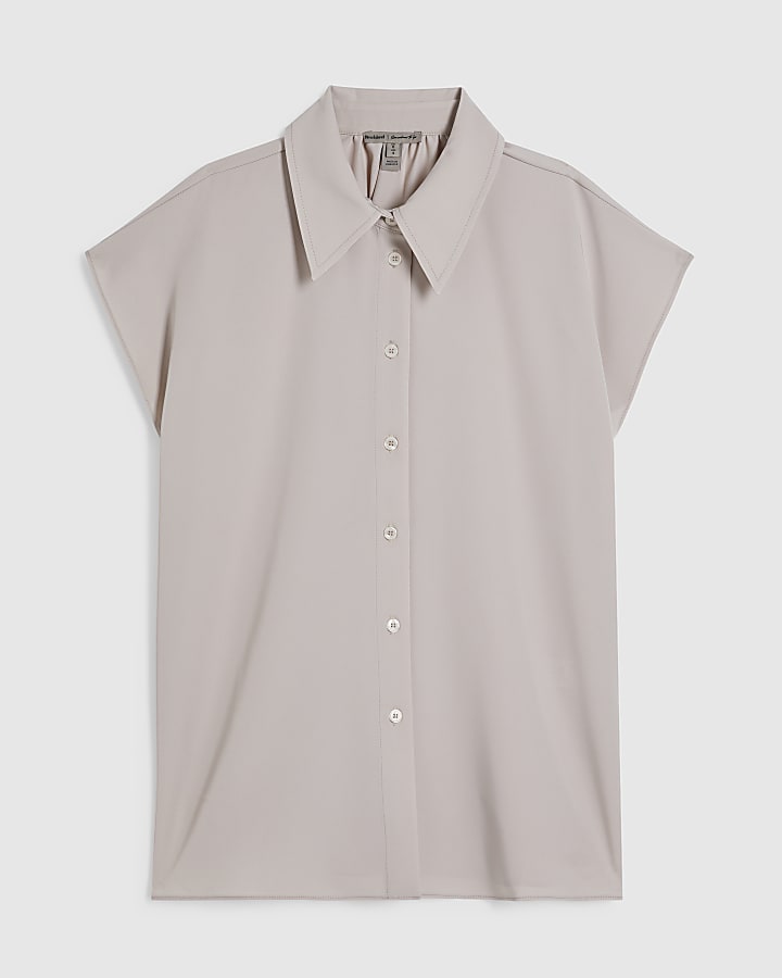 Beige Satin Short Sleeve Shirt