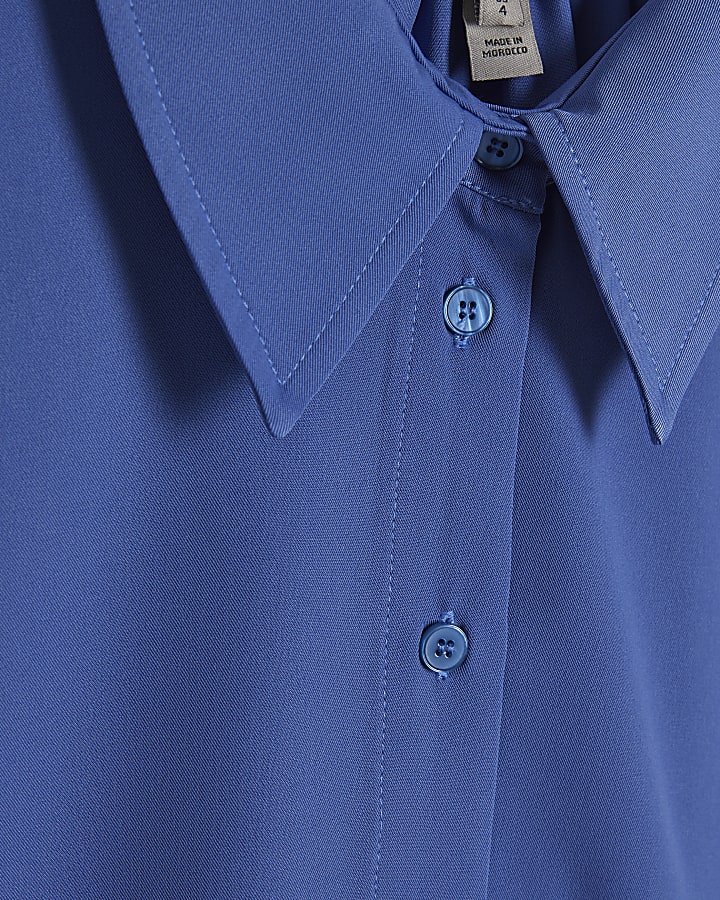 Blue Satin Short Sleeve Shirt