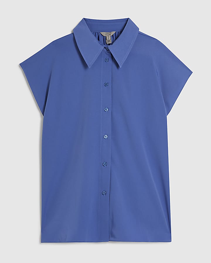 Blue Satin Short Sleeve Shirt
