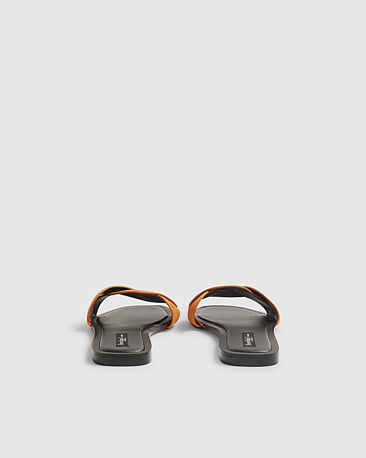Orange Suede Single Strap Sandals