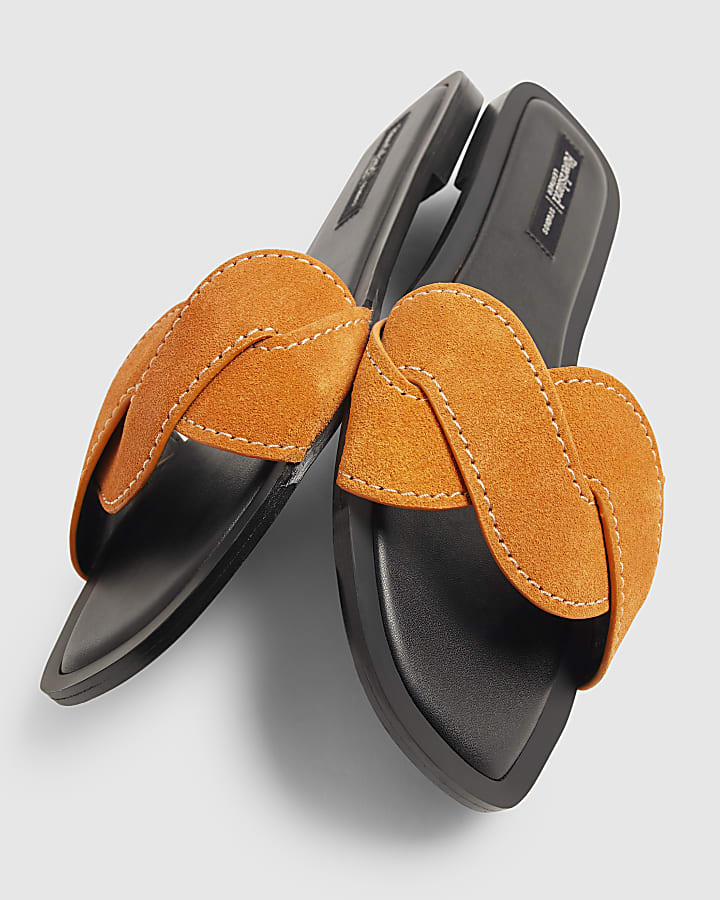 Orange Suede Single Strap Sandals
