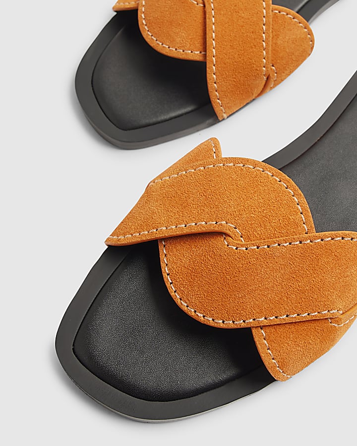Orange Suede Single Strap Sandals