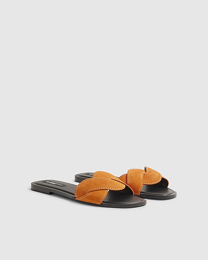 Orange Suede Single Strap Sandals