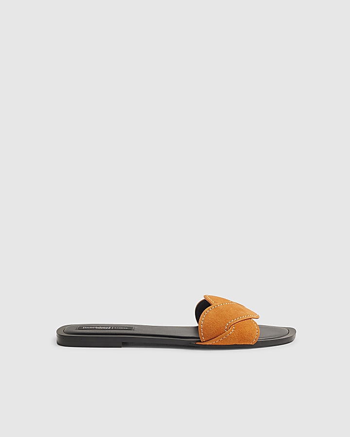 Orange Suede Single Strap Sandals