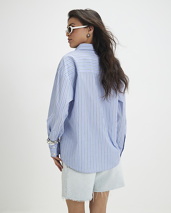 Blue Cotton Floral Embellished Boutique Shirt