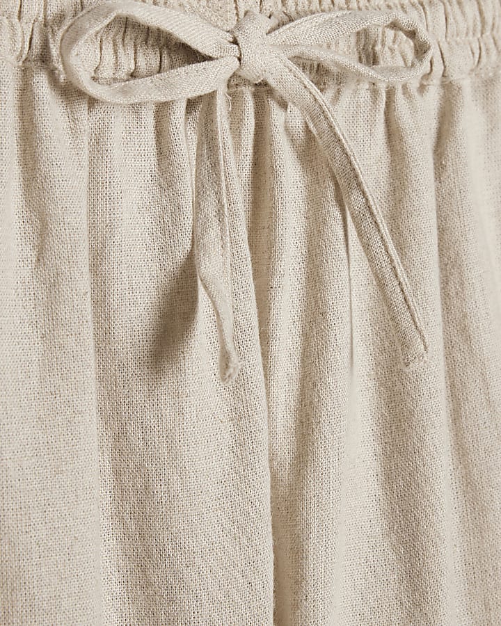 Beige Linen Blend Shorts