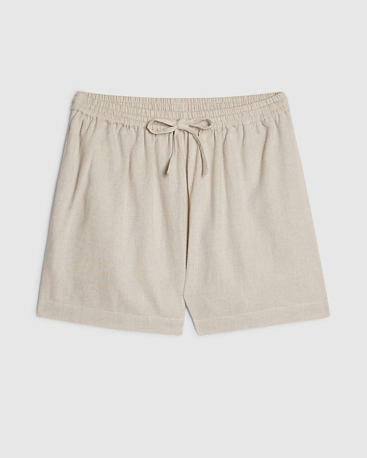 Beige Linen Blend Shorts