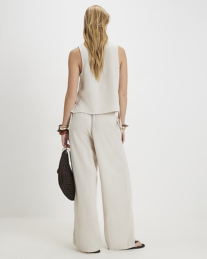 Beige Linen Blend Trousers