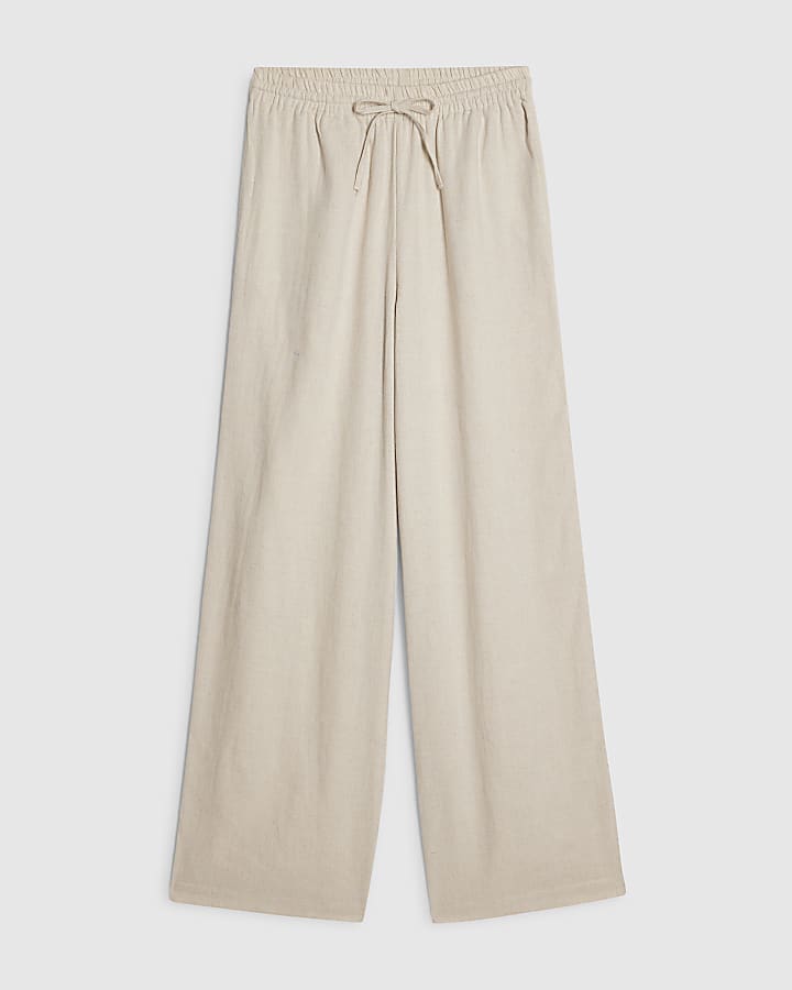 Beige Linen Blend Trousers