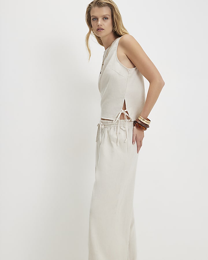 Beige Linen Blend Trousers