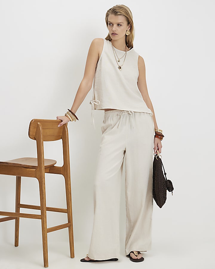 Beige Linen Blend Trousers