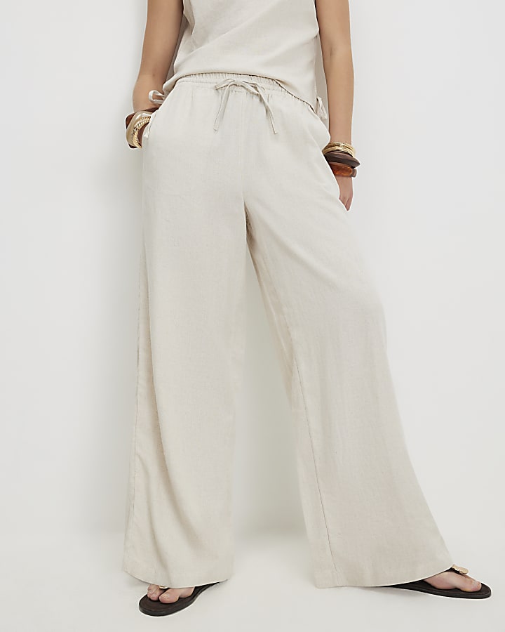 Beige Linen Blend Trousers